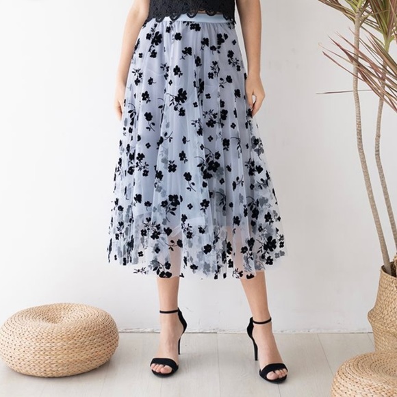 NWOT CHICWISH 3D Double-Layered Mesh Midi Skirt | Sz S | Dusty Blue - Picture 2 of 4